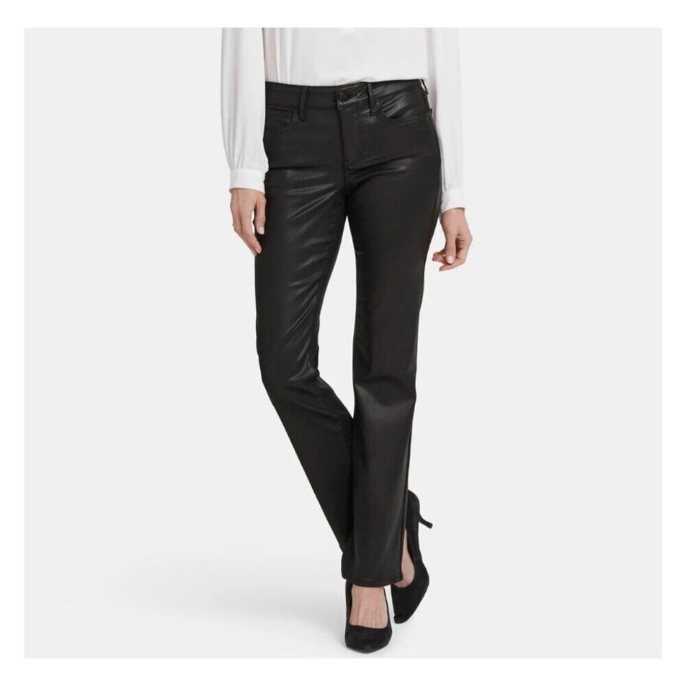 NYDJ Marilyn Straight Black Coated Jeans Lift Tuck Technology 12P stretch zip